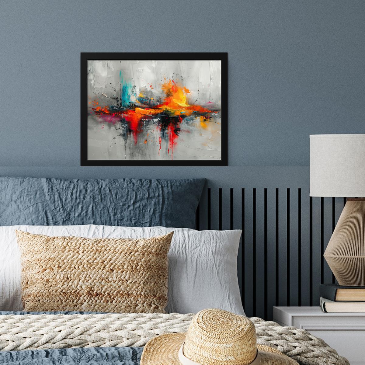 POSTER MIT RAHMENGERAHMTES BILD Moderne Kunst - Orange - Grau - Abstrakt 40x30 cm - Hellgrau, Papier (40/30cm) - MuchoWow