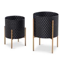 PFLANZKÜBEL 2er Set Metall Schwarz/Gold rund elegant - Schwarz, Metall (30/44cm) - KADIMA DESIGN