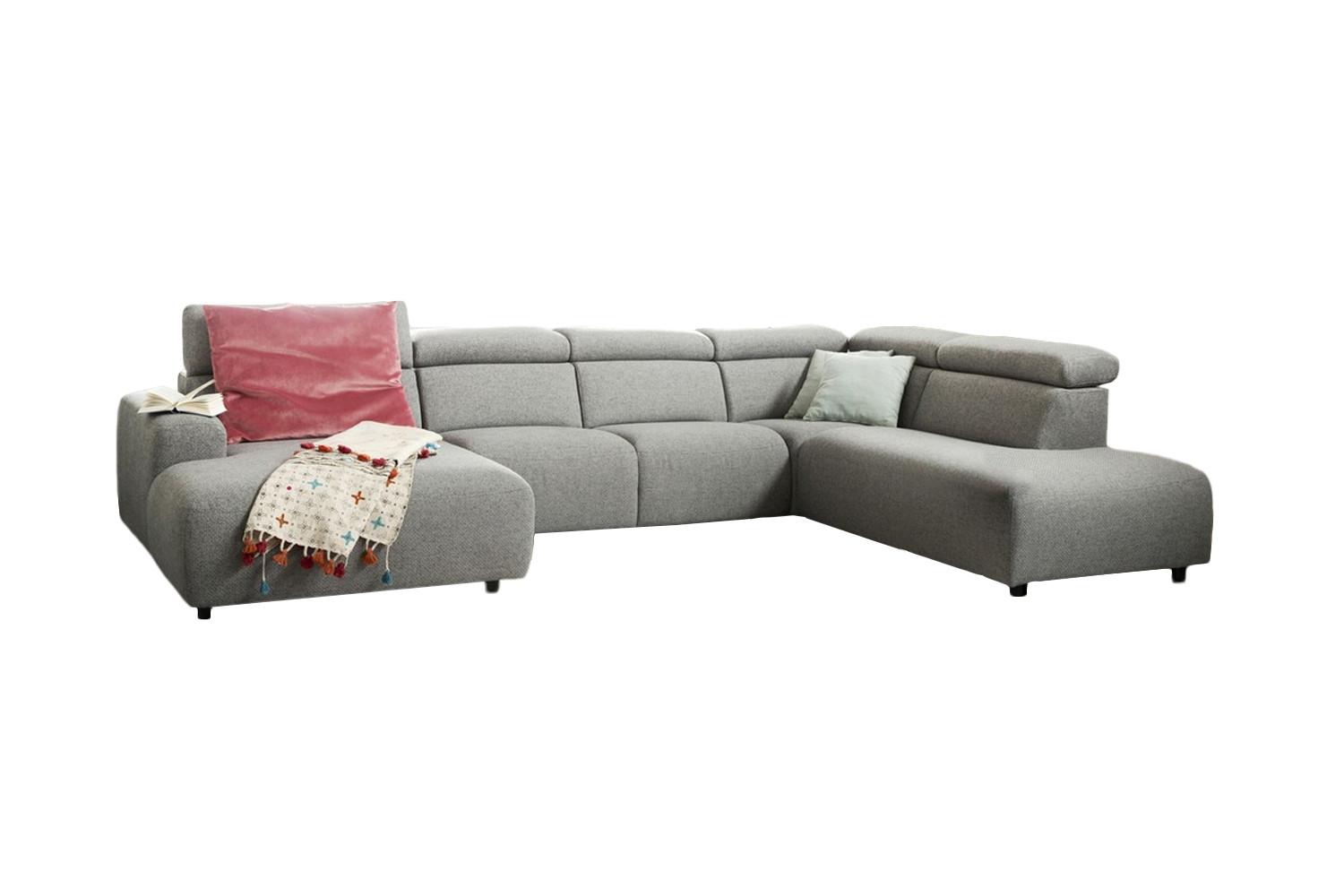 WOHNLANDSCHAFT RISO Grau Webstoff - Schwarz/Grau, Textil (331/81/240cm) - KAWOLA