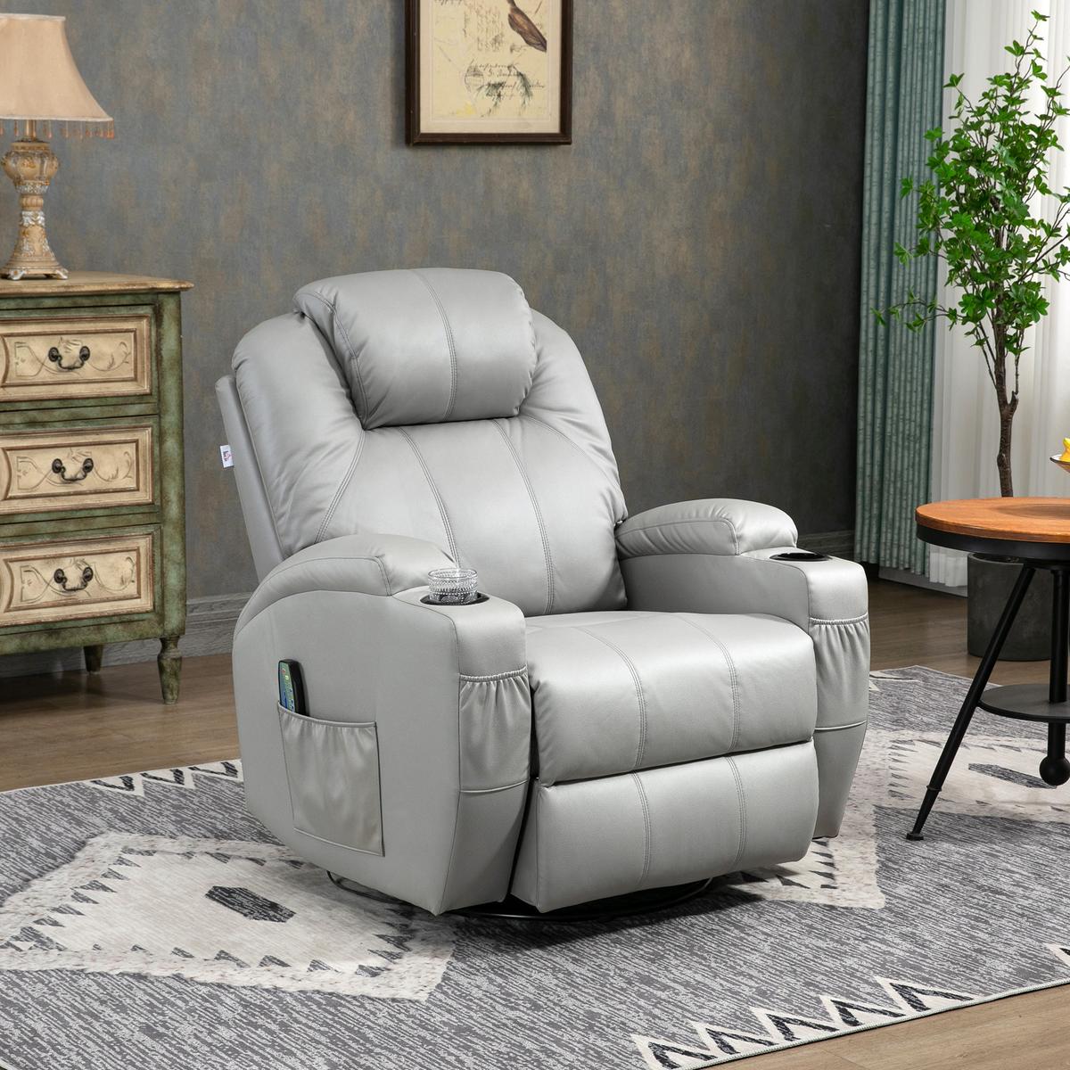 MASSAGESESSEL Relaxsessel mit Massagefunktion, Ruhesessel mit Fernbedienung - Schwarz/Grau, Leder/Metall (99/106/89cm) - HOMCOM