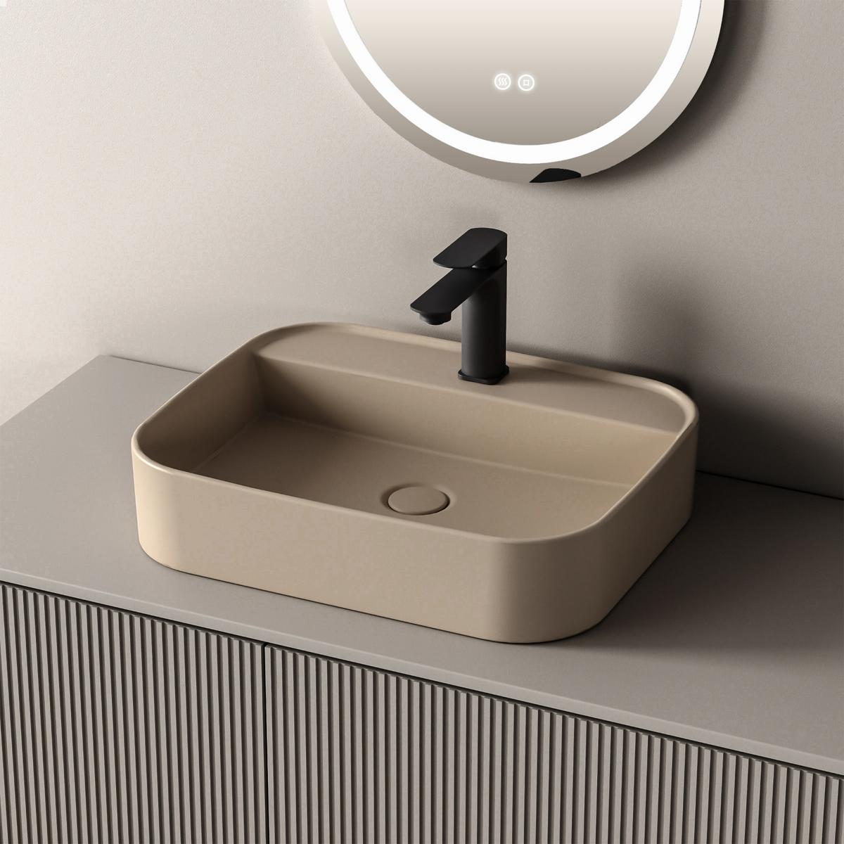 WASCHBECKEN Rechteck Abgerundete Ecken R Mattbeige 40 / 50 / 11 cm - Beige, Keramik (50.2/11/40.1cm) - EMKE