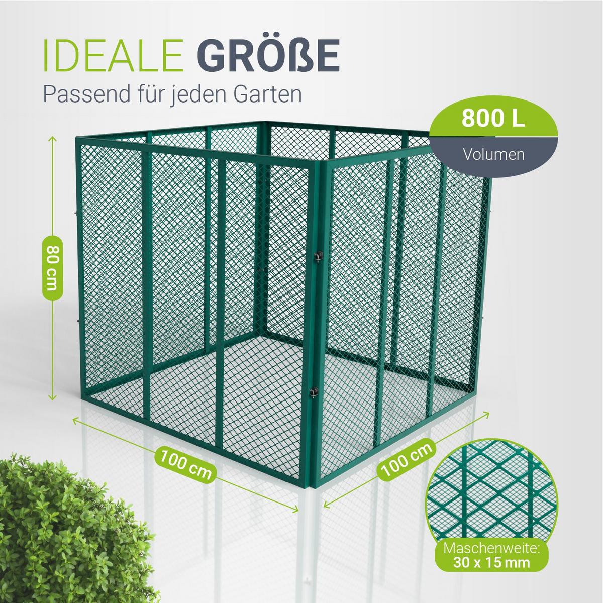 KOMPOSTER Metall dunkelgrün 800L - Grün, Metall (100/80/100cm) - Juskys