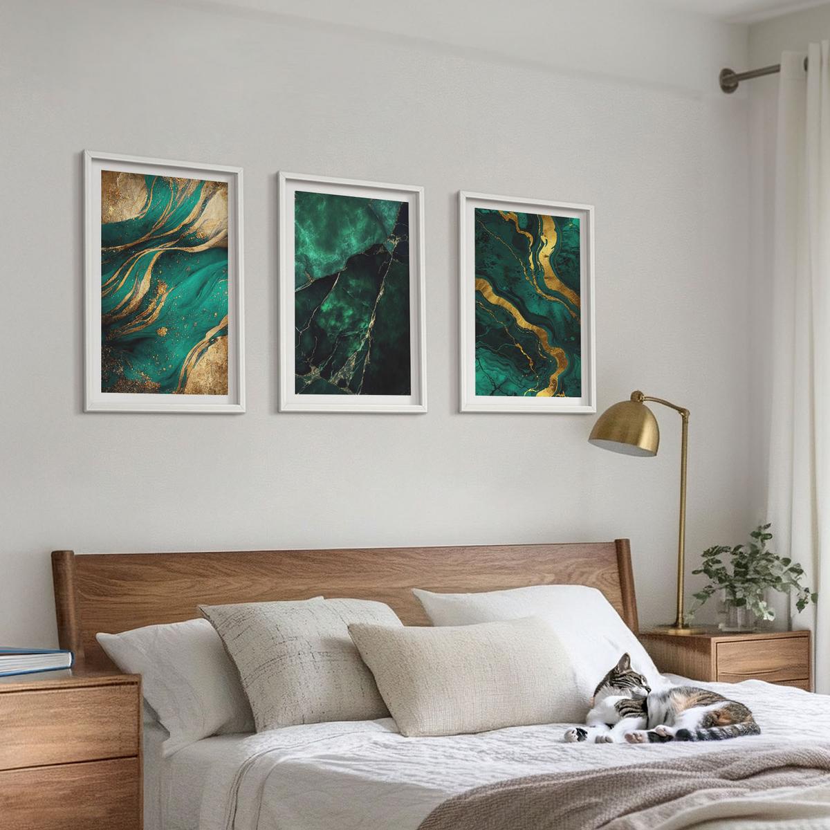 BILDER SET 3er Set - 40x60 cm Weißer Rahmen - Elegante Steinmuster - Weiß, Kunststoff (40/60cm) - TULUP
