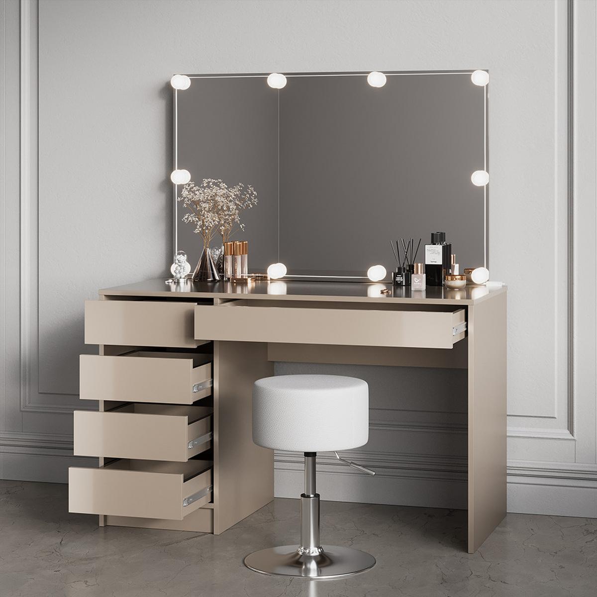 SCHMINKTISCH Imola Greige 120 cm mit LED-Kette - Greige, Holzwerkstoff (120/75/55cm) - Livinity®