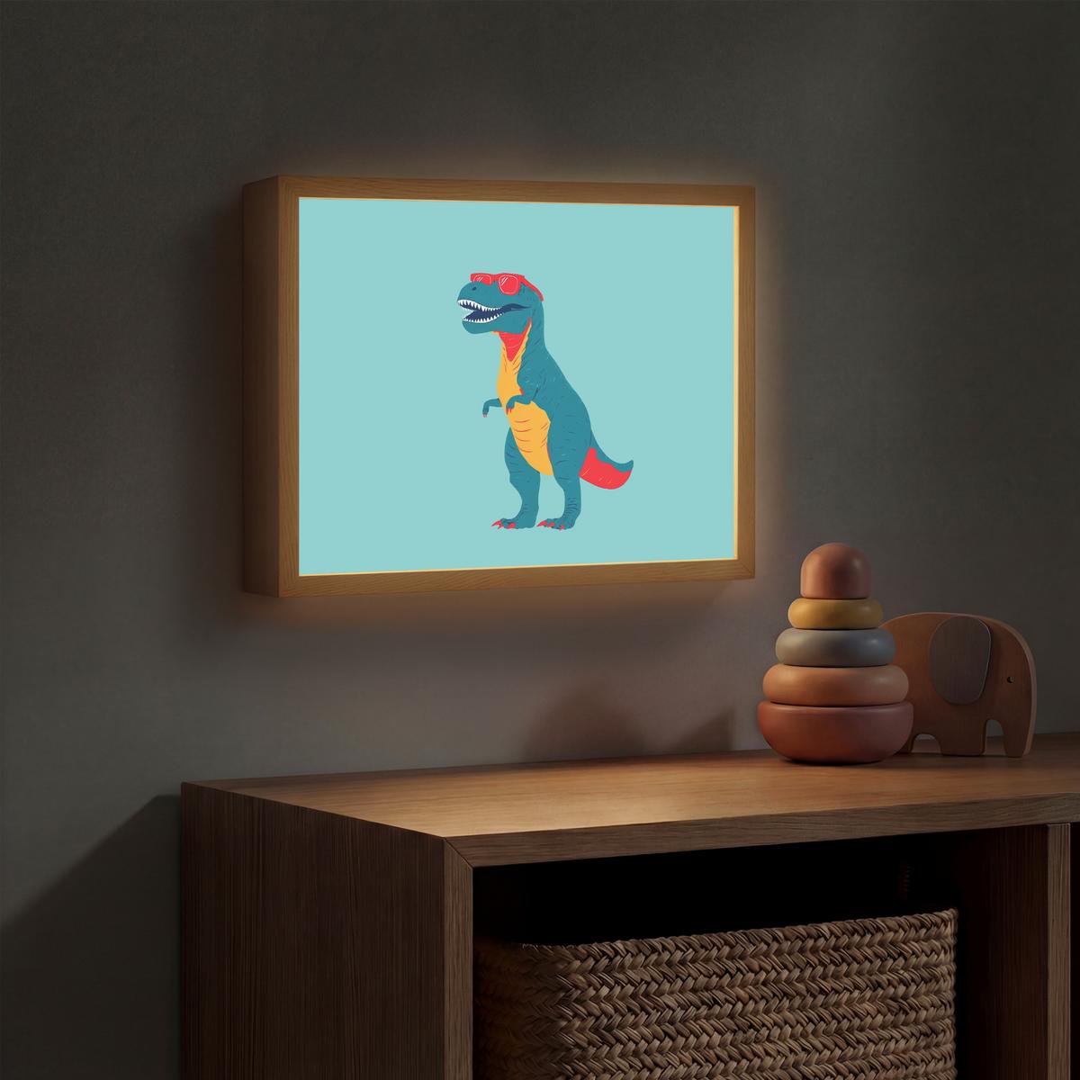 WANDLEUCHTE MIT AKKU Dinosaurier - Blau - Sonnenbrille 40x30 cm - Hellblau, Holzwerkstoff (40/30/8cm) - OnlyWow