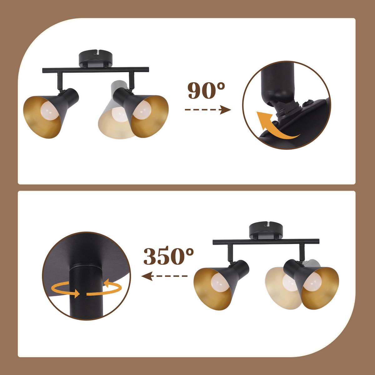 DECKENSTRAHLER Welle 2-flammig 25/11/21 cm - Schwarz, Metall (25/11/21cm) - Nettlife