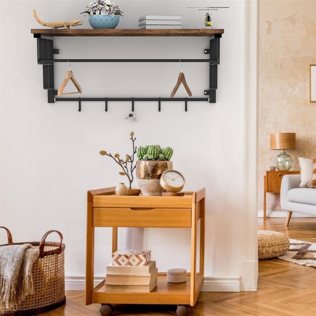 WANDGARDEROBE mit abnehmbaren Haken 60/30/27 cm - Braun, Metall (30/27/60cm) - Intirilife
