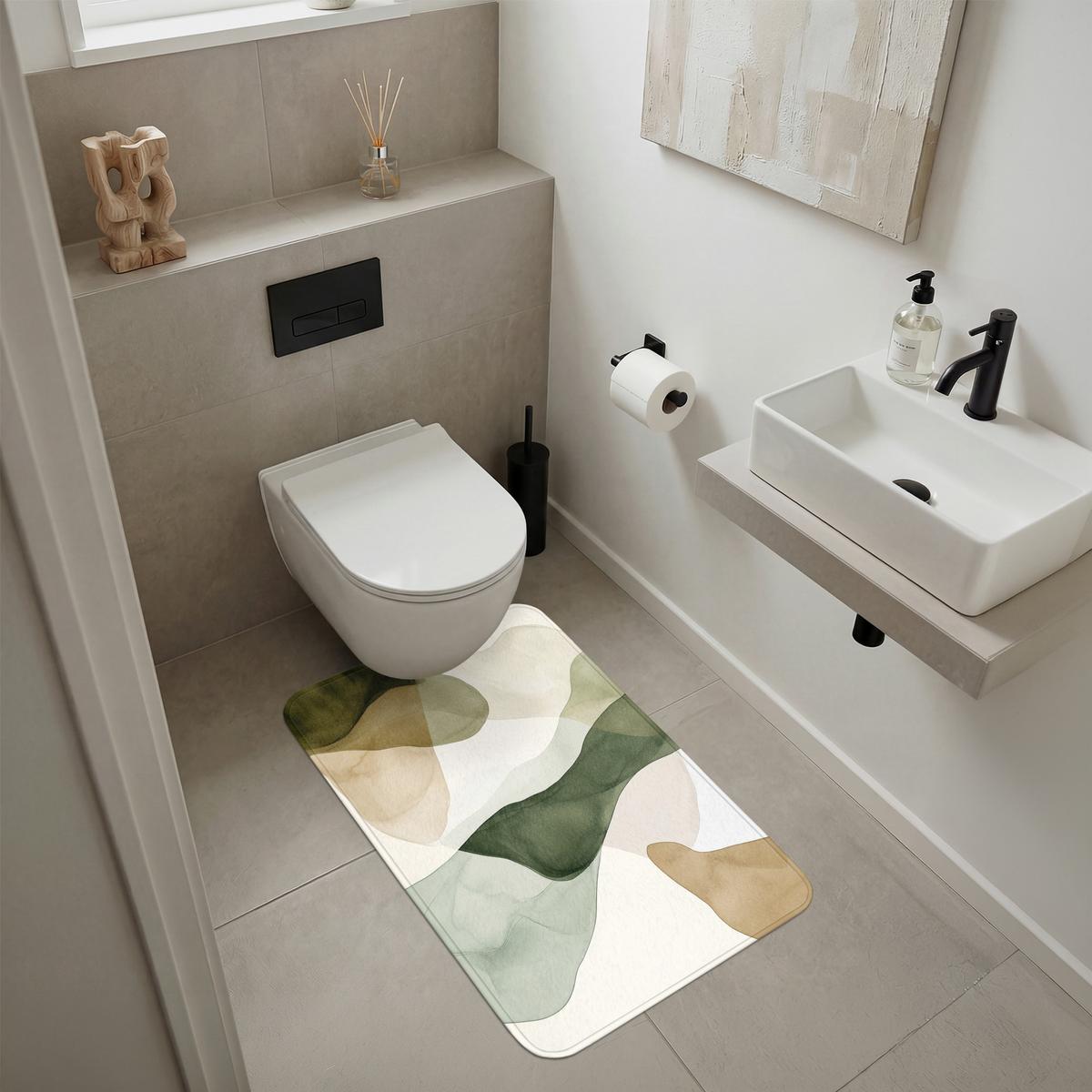 BADEMATTE Japandi - Abstrakt - Grün 60x90 cm - Grün, Textil (60/90cm) - OnlyWow