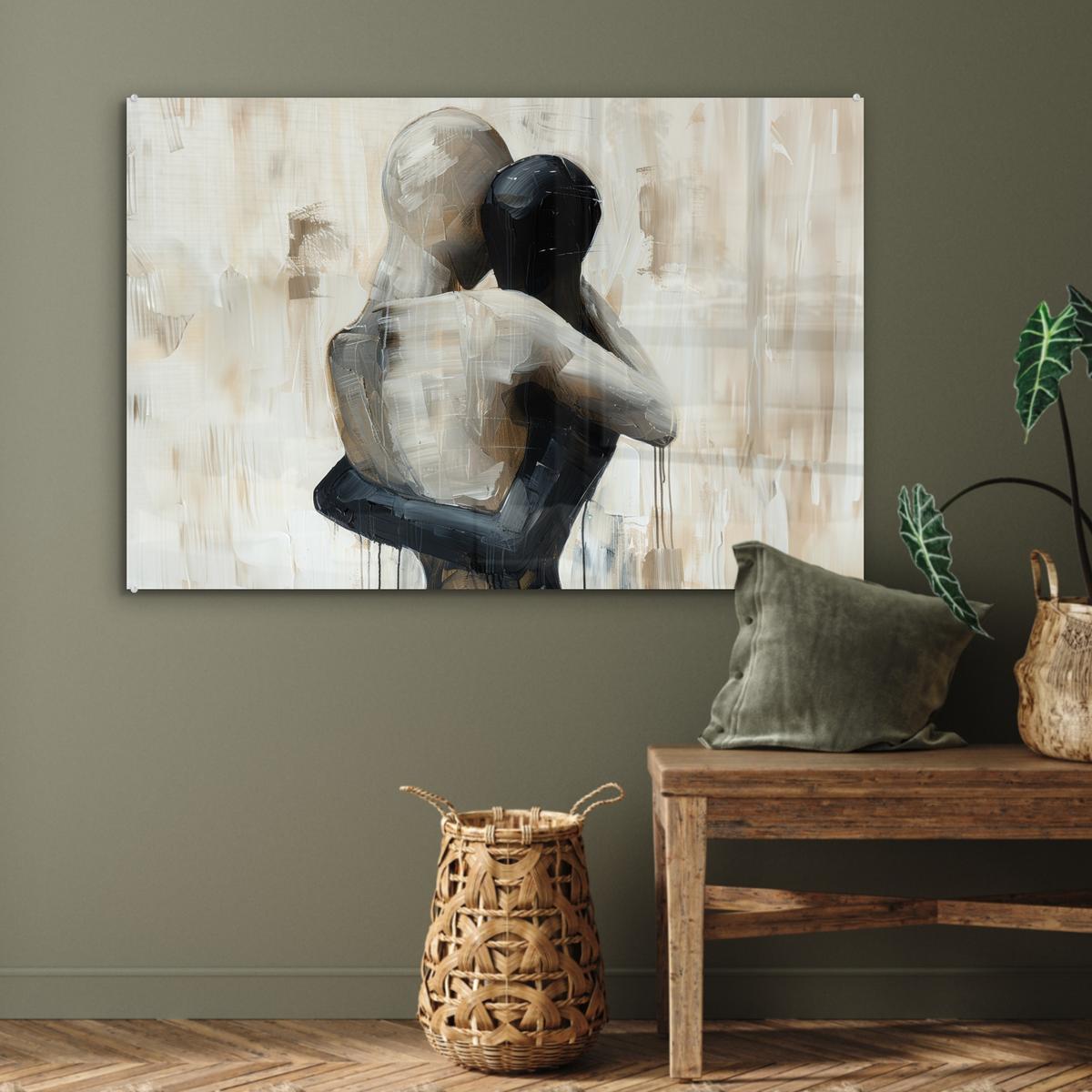 ACRYLGLASBILD Abstrakt - Liebe - Schwarz und weiß - Modern Wandbild Schlafzimmer 120x80 cm - Schwarz, Glas (120/80cm) - MuchoWow