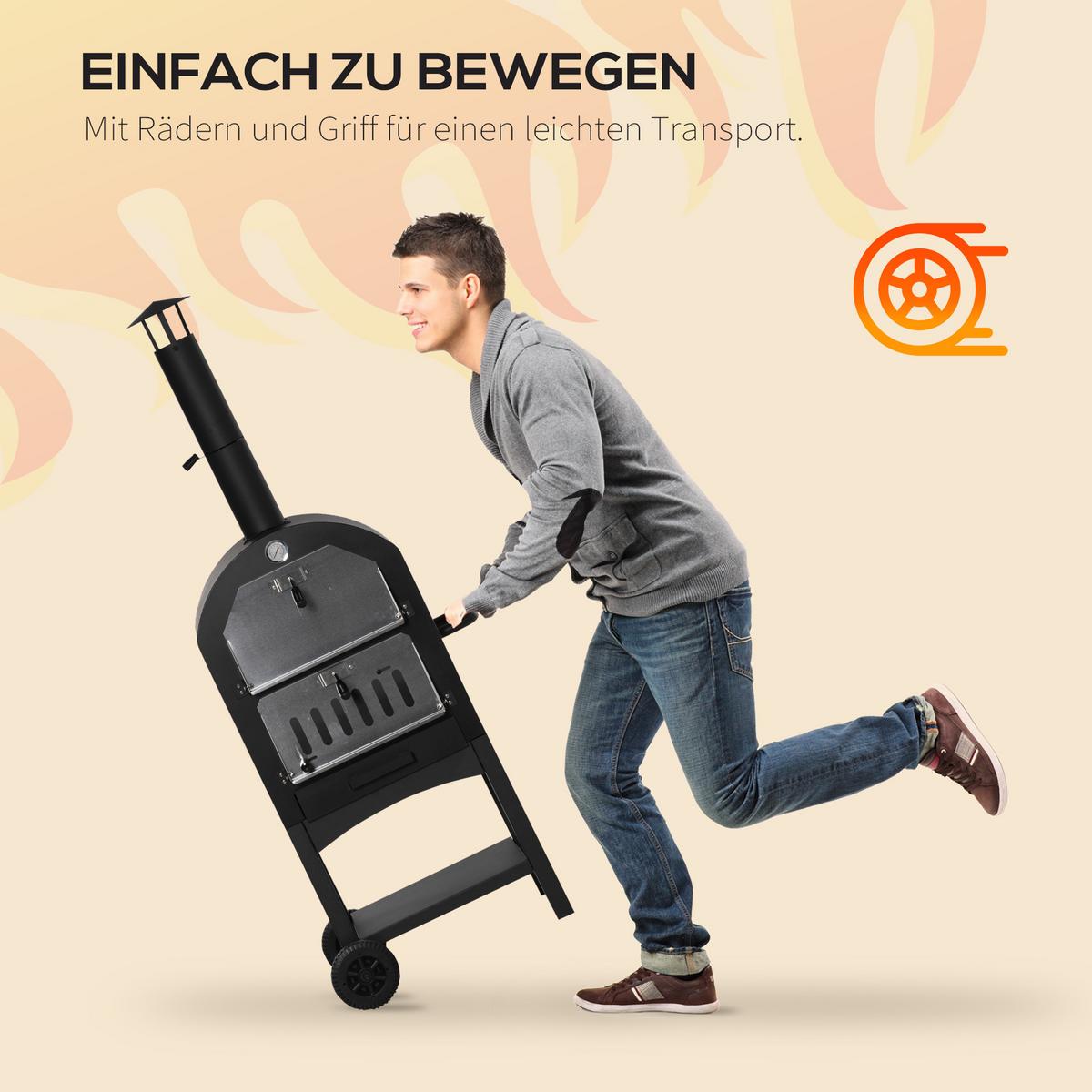 PIZZAOFEN, Kohlenstoffstahl, Schwarz - Schwarz, Metall (54/161/63cm) - Outsunny