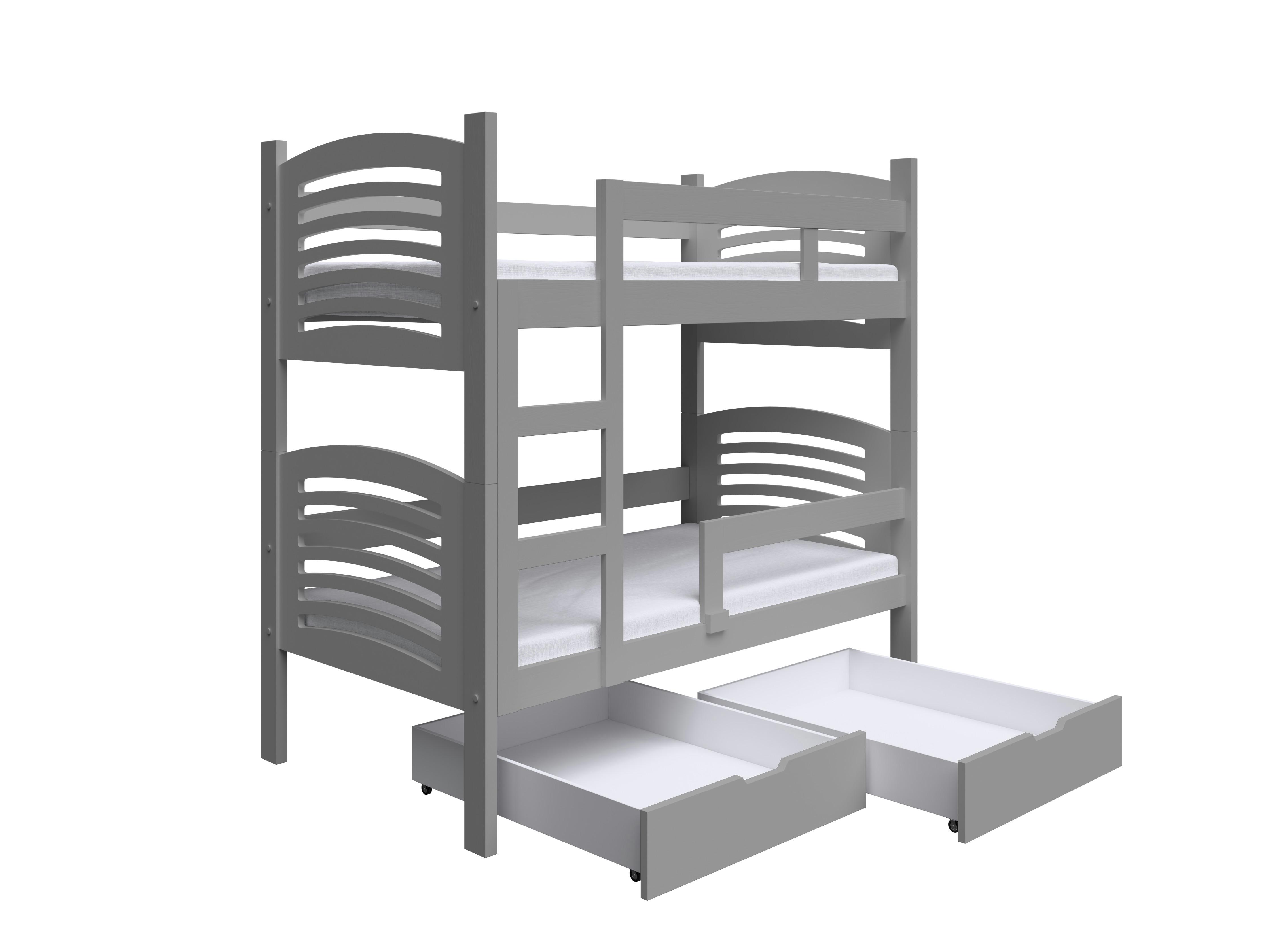 ETAGENBETT OHANA mit Bettkasten 75x160 cm Hellgrau - Hellgrau, Holz (75/160cm) - MASSENO