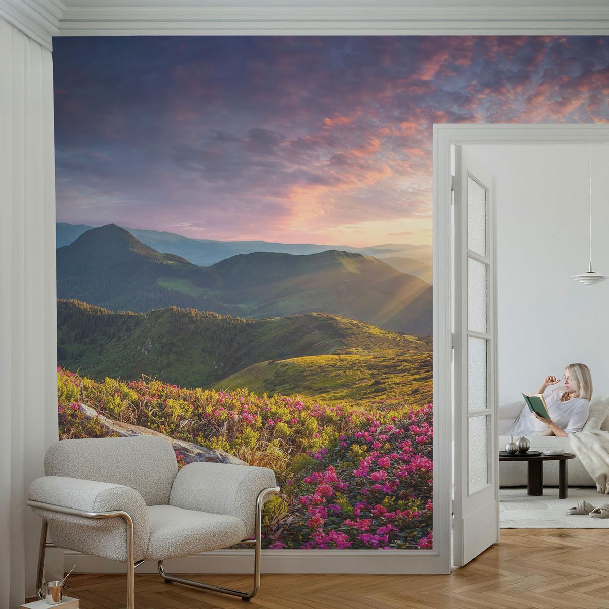 FOTOTAPETE 416x254 cm - Bergpanorama - Grün, Textil (416/254cm) - Wallfluent