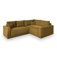 ECKSOFA ERONIS R-S Gelb Velours-Stoff mit Schlaffunktion - Gelb, Holz (265/194cm) - MASSENO