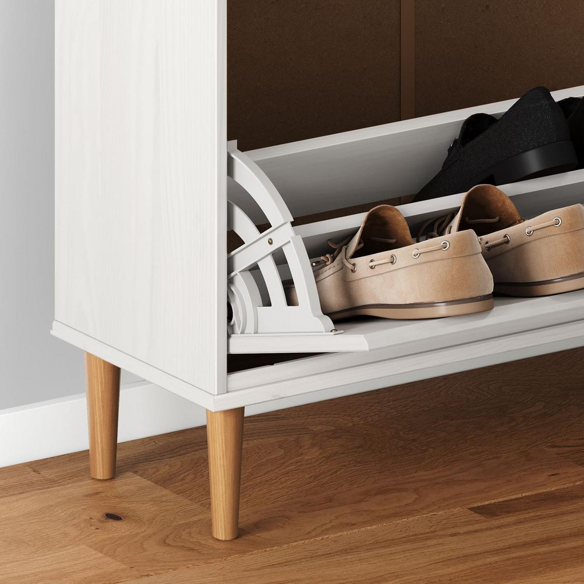 SCHUHKIPPER MIKKA weiß/Eiche - Eichefarben/Weiß, Holz (86/105/30cm) - IDIMEX