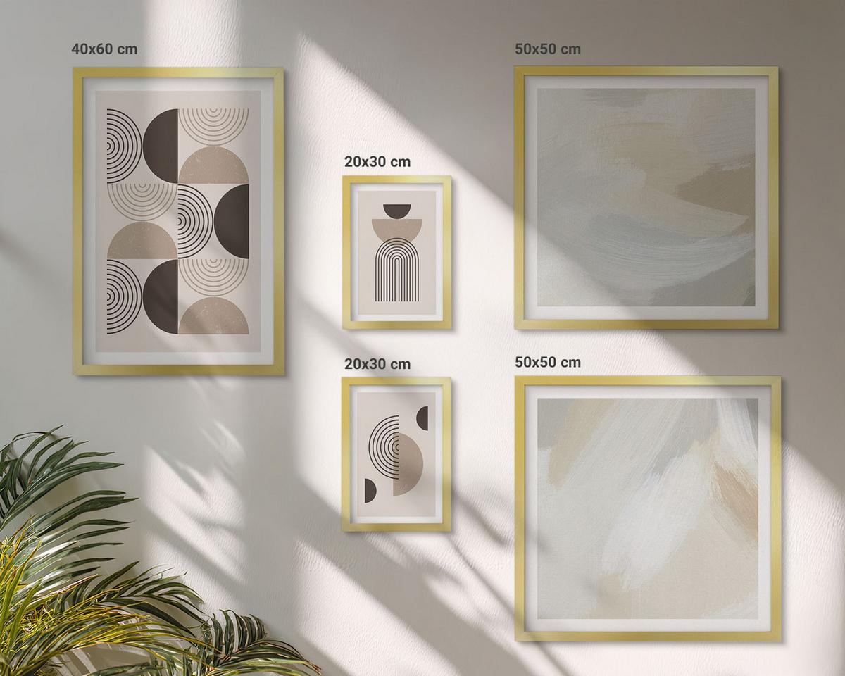 BILDER SET 5er Set - 50x50 cm & 20x30 cm & 40x60 cm Goldrahmen - Abstrakte geometrische Muster - Goldfarben, Kunststoff (40/60cm) - TULUP