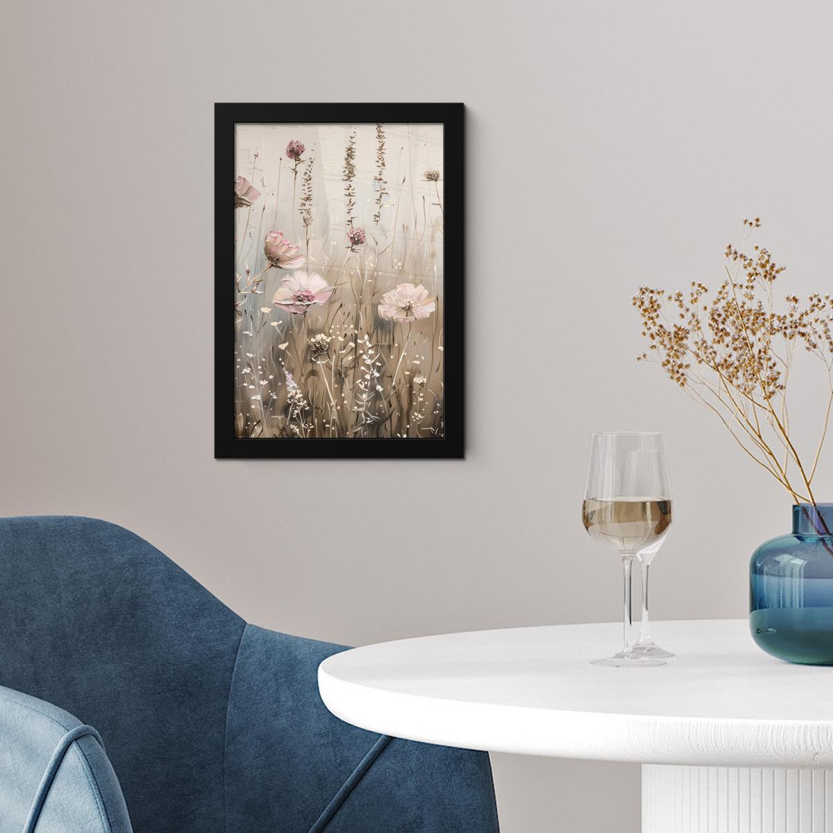 POSTER MIT RAHMEN Blumen - Rosa - Modern - Beige Poster 20x30 cm - Beige, Papier (20/30cm) - MuchoWow