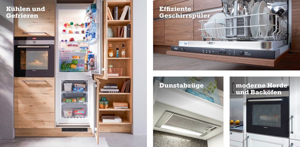 Kühlen und Gefrieren, Effiziente Geschirrspüler, Dunstabzüge, moderne Herde und Backöfen