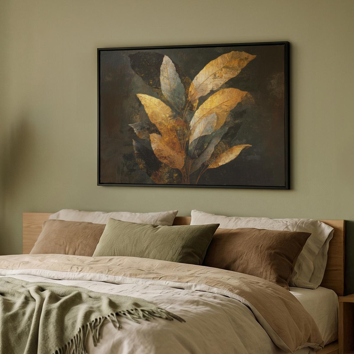 LEINWAND Bilder mit Rahmen - Golden Leaf Komposition - Botanical Luxury - 100x70 - Goldfarben, Textil (100/70cm) - MuchoWow