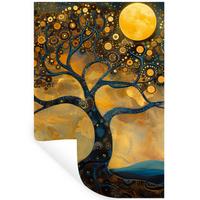 WANDTATTOO Baum - Mond - Blumen - Gold - Kunst Wandaufkleber 80x120 cm - Orange, Kunststoff (80/120/0.1cm) - MuchoWow