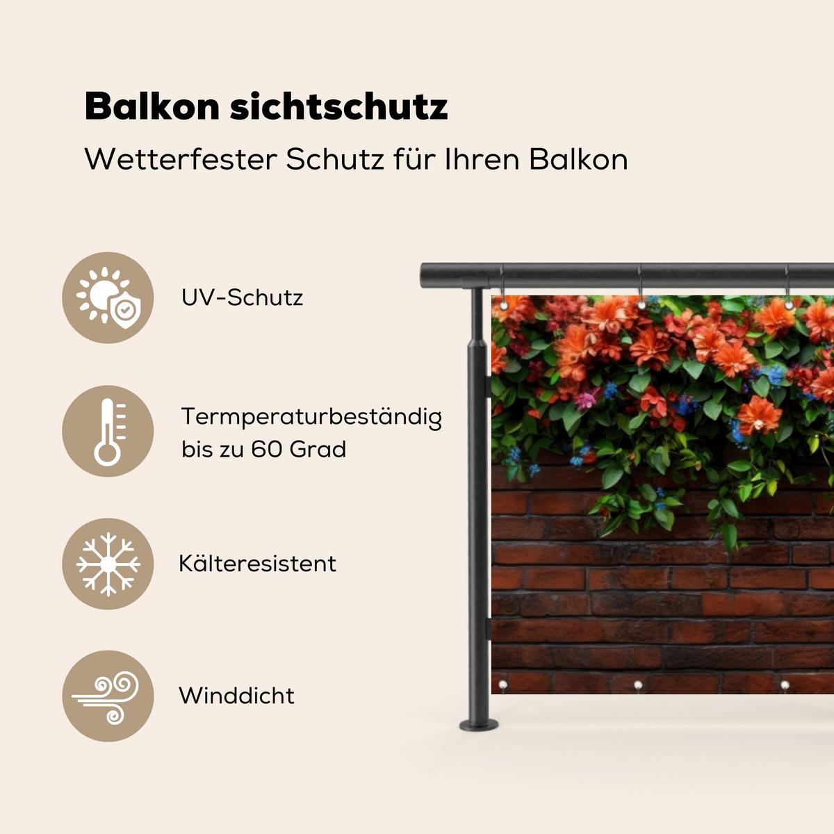 BALKON-SICHTSCHUTZ Blumen - Wand - Grün - Orange Deko XXL 500x120 cm - Rotbraun, Kunststoff (500/120cm) - MuchoWow