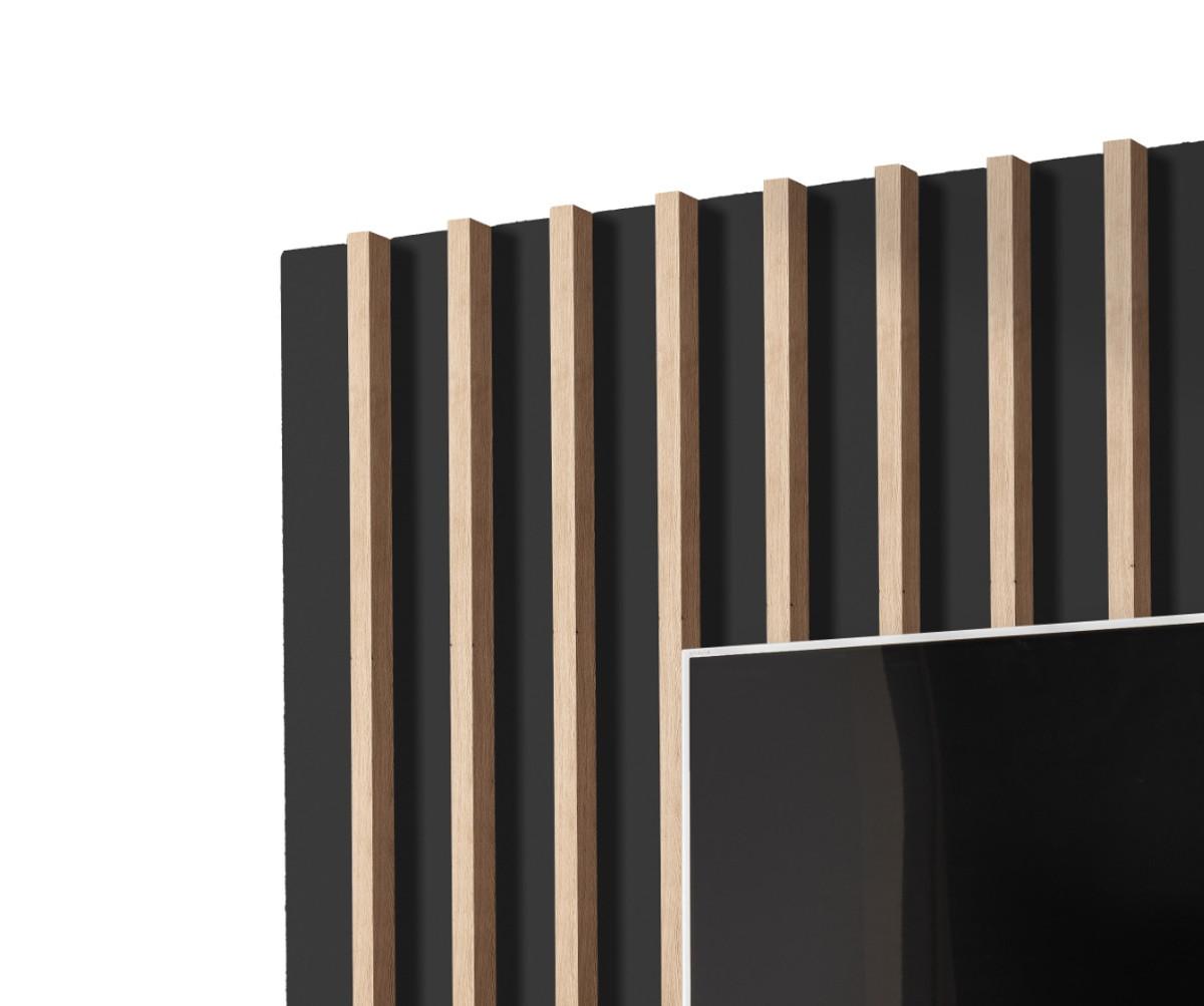 WOHNWAND Eiche Jackson, schwarz 180 cm, Schrankwand mit Push-top-Open - Eichefarben/Schwarz, Holzwerkstoff (180/180/35cm) - Furn.Design