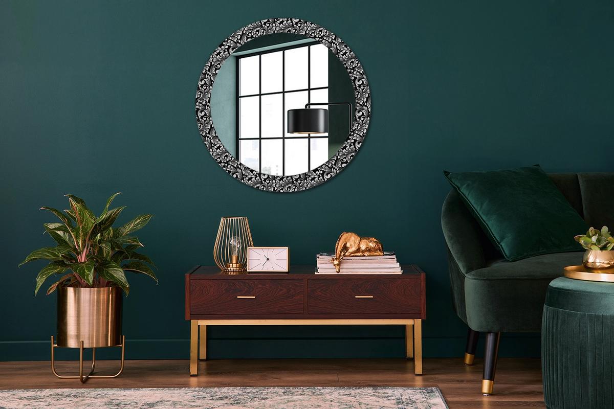 SPIEGEL Rund Ø 80 cm mit Aufdruck - Schwarz/Weiß, Glas (80/80/0.4cm) - Wallfluent