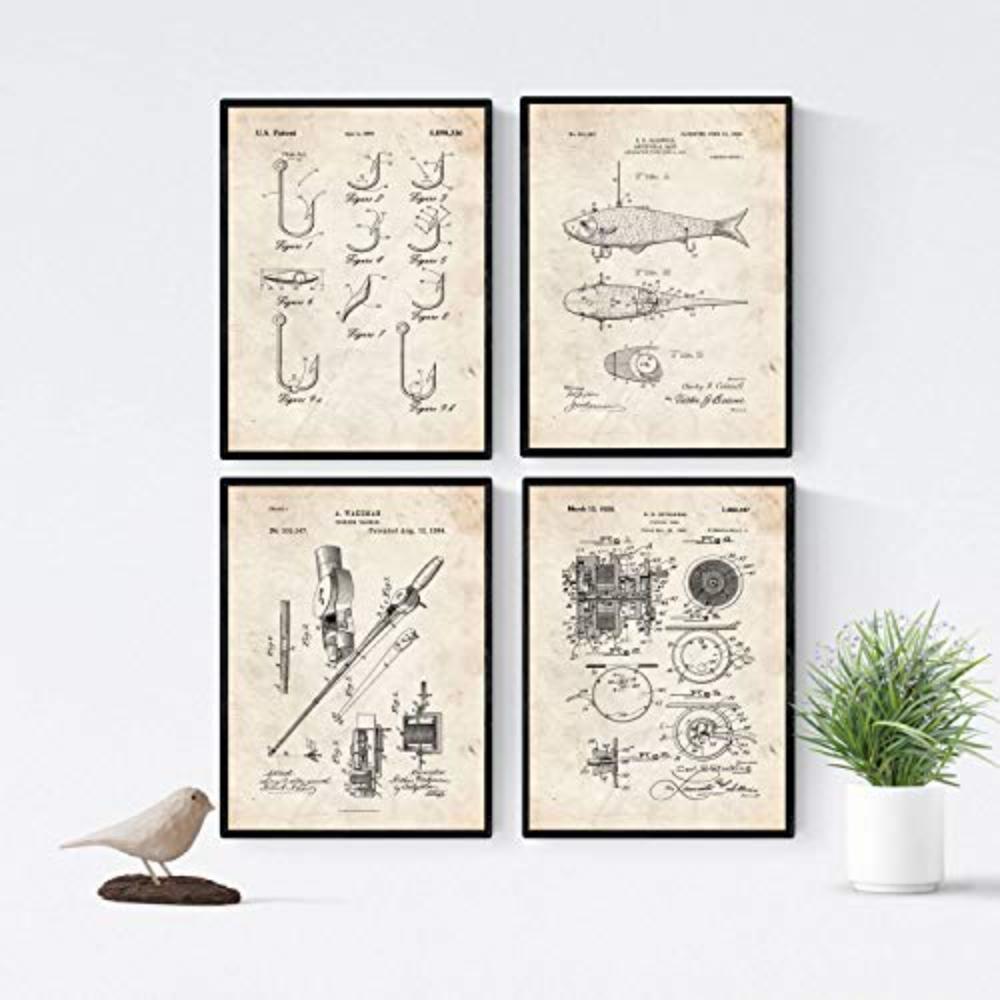 POSTER Set mit 4 Jahrgang Friseurläden Patent A4 Schwarzer Rahmen - Schwarz, Papier (29.7/3cm) - Nacnic