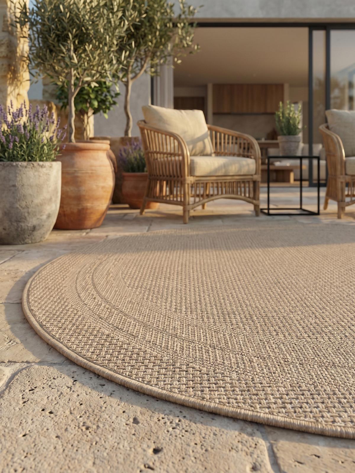 TEPPICH Outdoor VENTOUX in Beige, mit Bordüre, Ø 160 cm - Beige, Textil (160/160cm) - KADIMA DESIGN