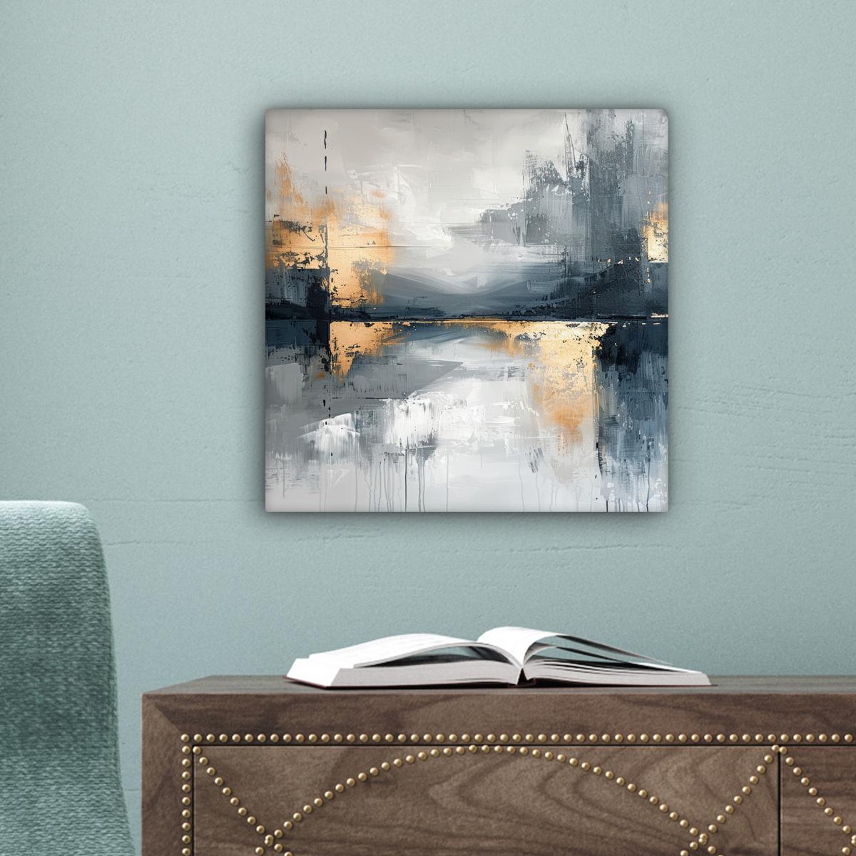 LEINWANDBILD Kunst - Grau - Gold - Abstrakt Deko Wohnzimmer 20x20 cm - Dunkelgrau, Textil (20/20cm) - MuchoWow