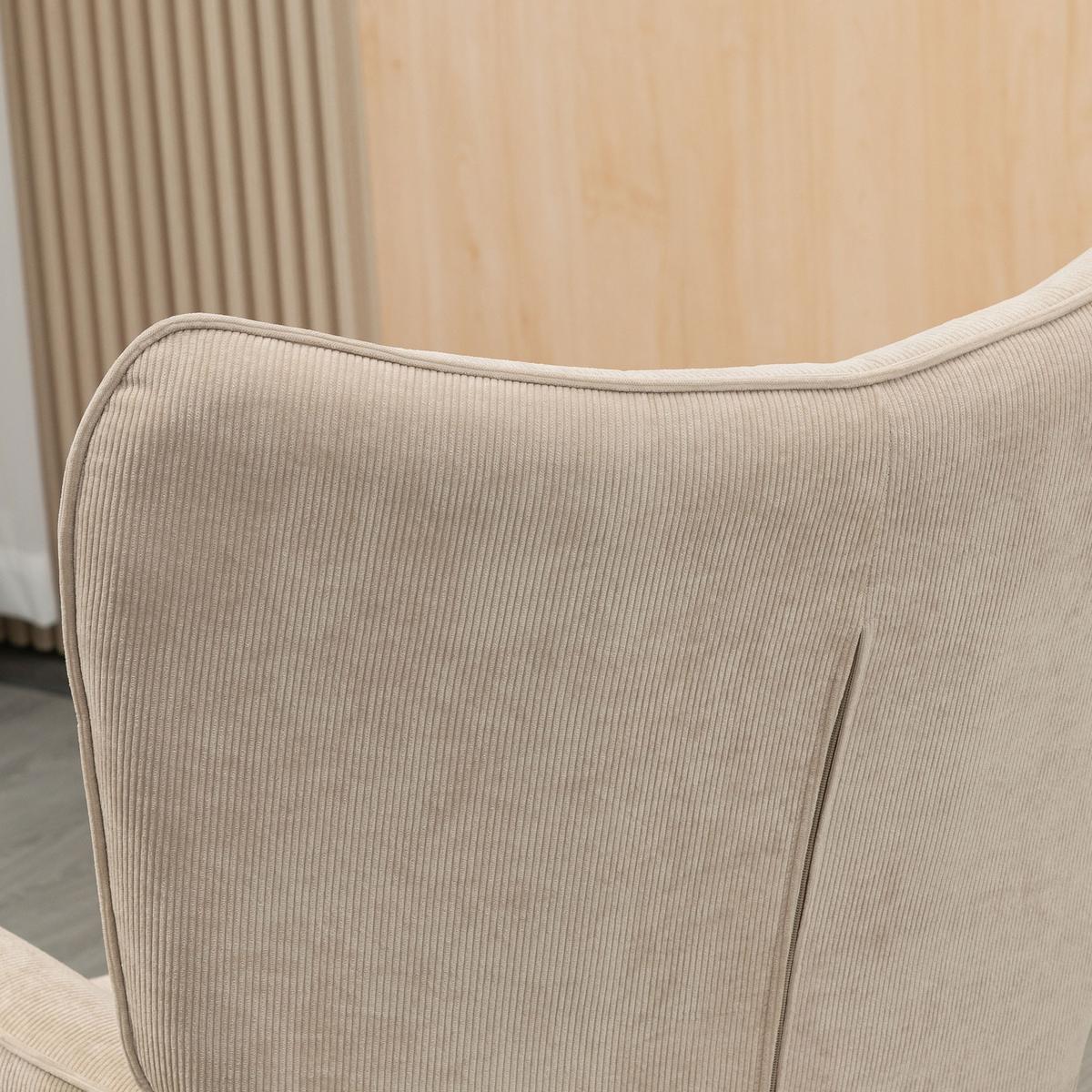 OHRENSESSEL mit Hocker, Relaxsessel, Polstersessel in Cord-Optik, mit Holzbeine - Beige/Naturfarben, Buchenholz/Textil (80/101/72cm) - HOMCOM
