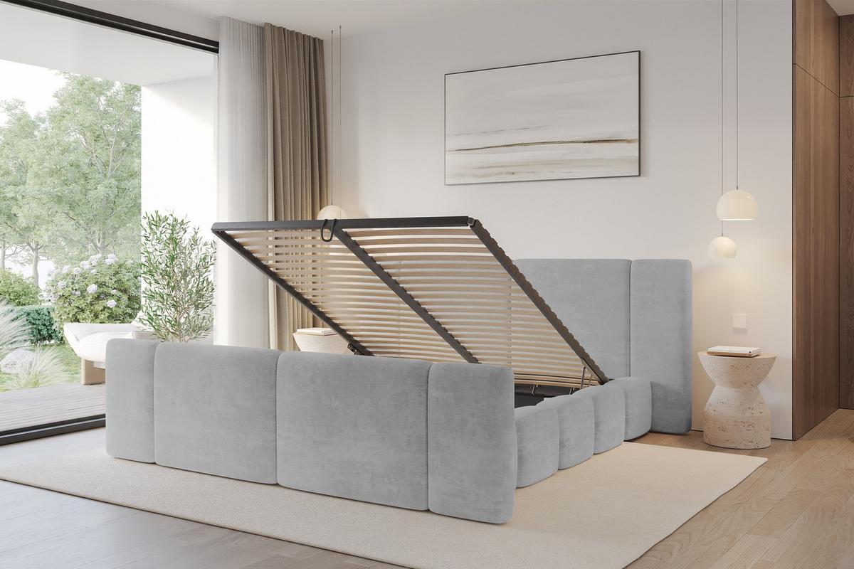 POLSTERBETT mit Bettkasten, Fußteil und Lattenrost, Bett mit Matratze H3/H4 - NILO-Z 140x200 Grau - Grau, Holzwerkstoff/Textil (140/200cm) - ALTDECOR