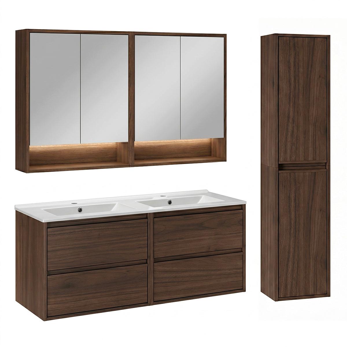BADMÖBEL 121cm 2er-Set Dunkles Holz - Braun, Holzwerkstoff (121/52/46cm) - Petits-meubles