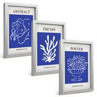 BILDER SET 3er Set - 20x30 cm Silberner Rahmen - Stilvolle blaue Poster - Silberfarben, Kunststoff (20/30cm) - TULUP