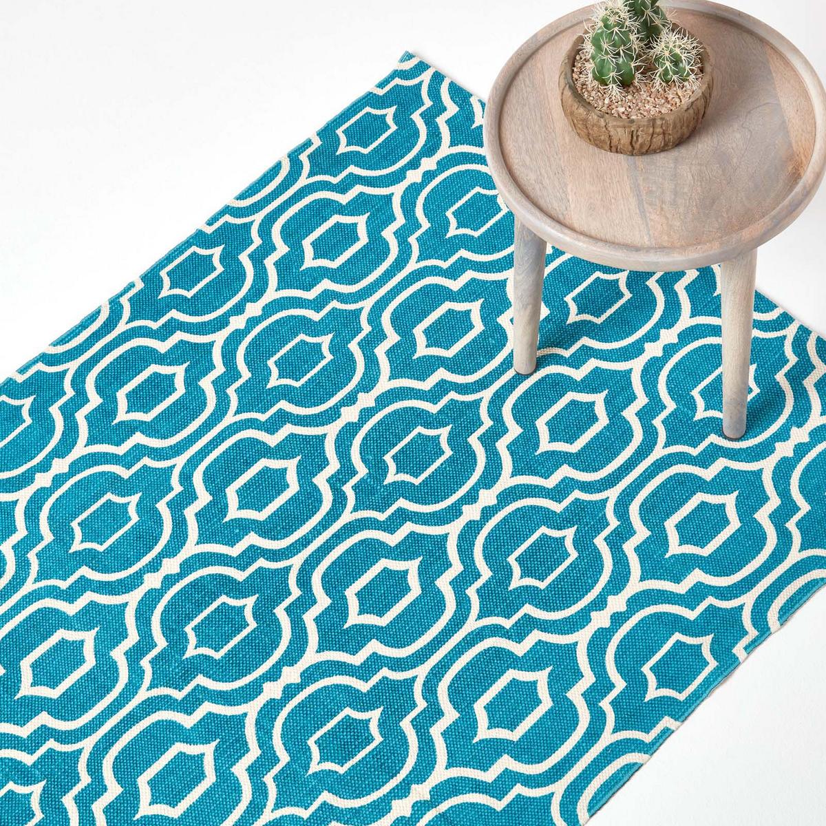 BAUMWOLLTEPPICH Riga geometrisch 90/150 cm - Blau, Textil (90/150cm) - Homescapes