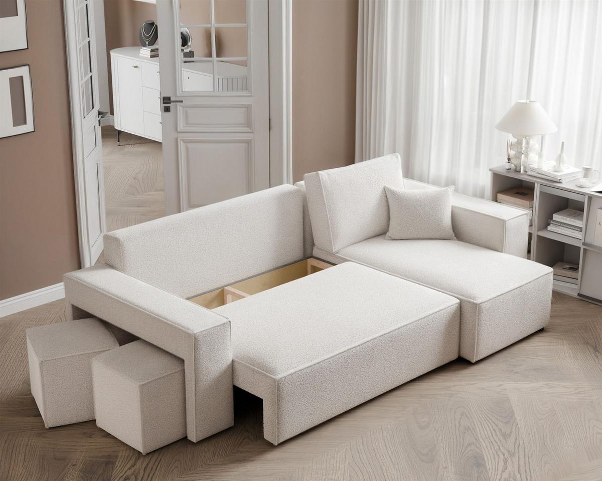 ECKSOFA Adara Inkl. Hocker - Creme, Holzwerkstoff/Textil (145/262cm) - Fun Möbel