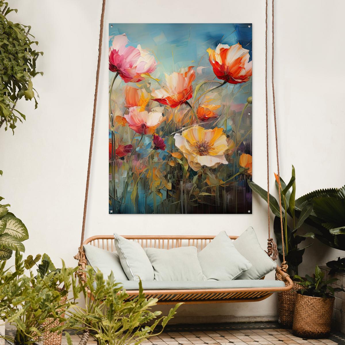 GARTENPOSTER Blumen - Aquarell - Kunst - Botanisch - Natur Gartendekoration 120x160 cm - Orange, Kunststoff (120/160/0.2cm) - OnlyWow