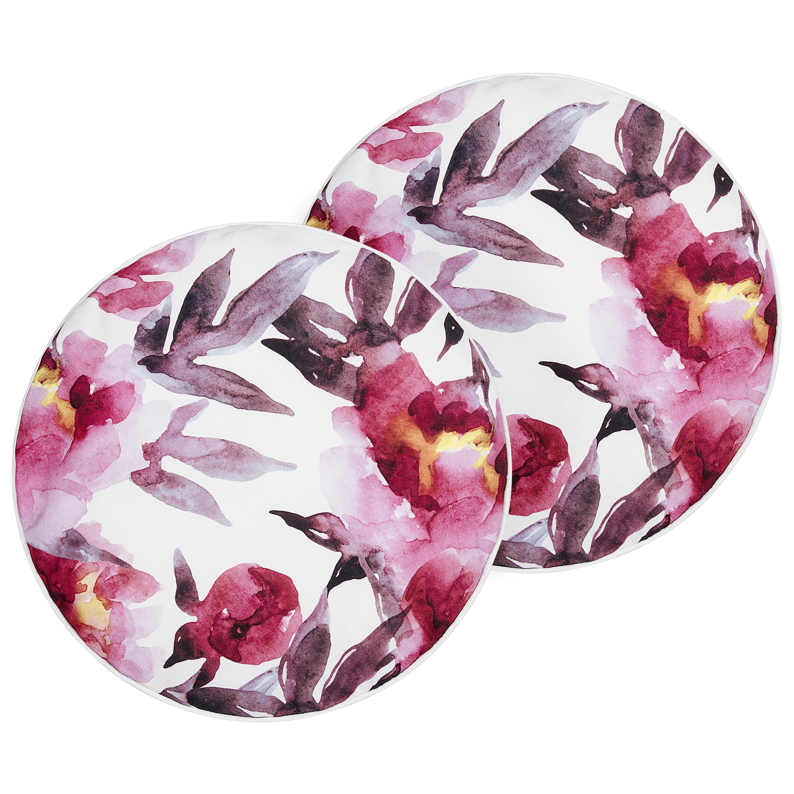 GARTENKISSEN 2er-Set Blumenmuster weiß/Rosa 40 cm Lanrosso - Weiß, Textil (40/40cm) - Beliani