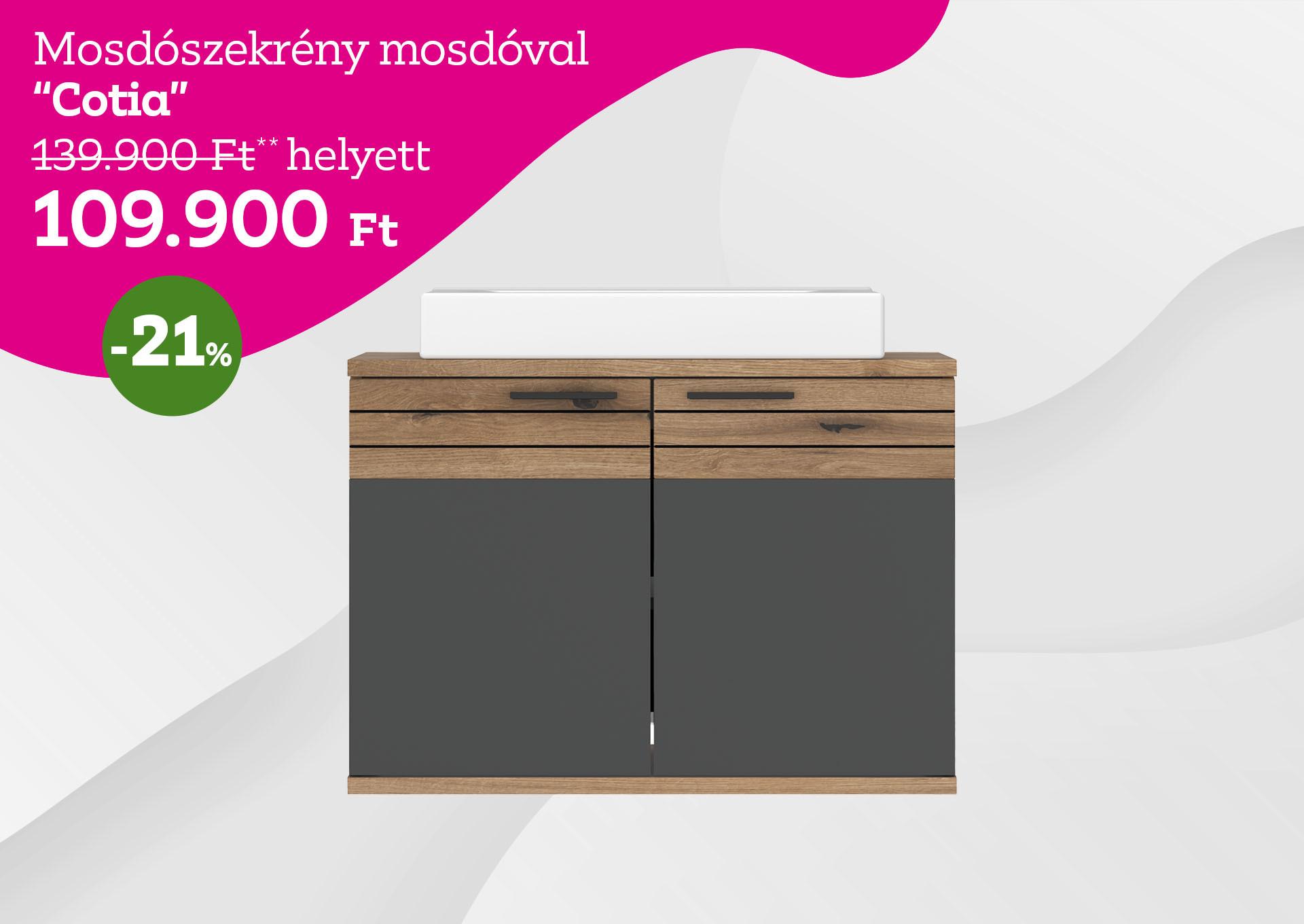 Mosdószekrény mosdóval Cotia 139900 Forint helyett 109900 Forint, kedvezmény mértéke 21%