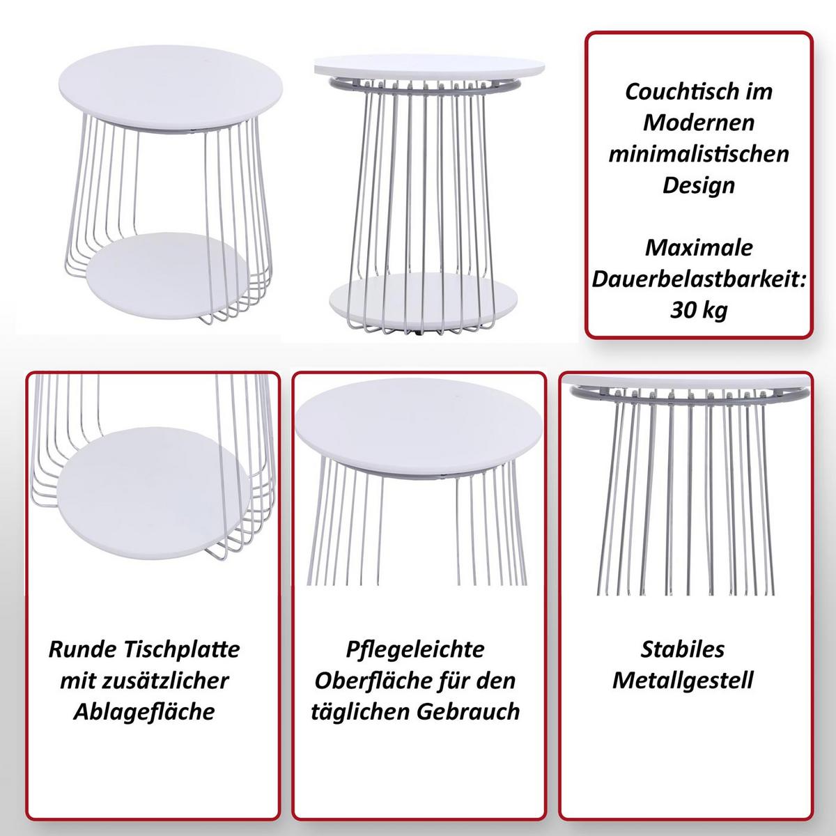 COUCHTISCH rund Weiß, Silber - Silberfarben/Weiß, Holz (50/50/52cm) - MCW