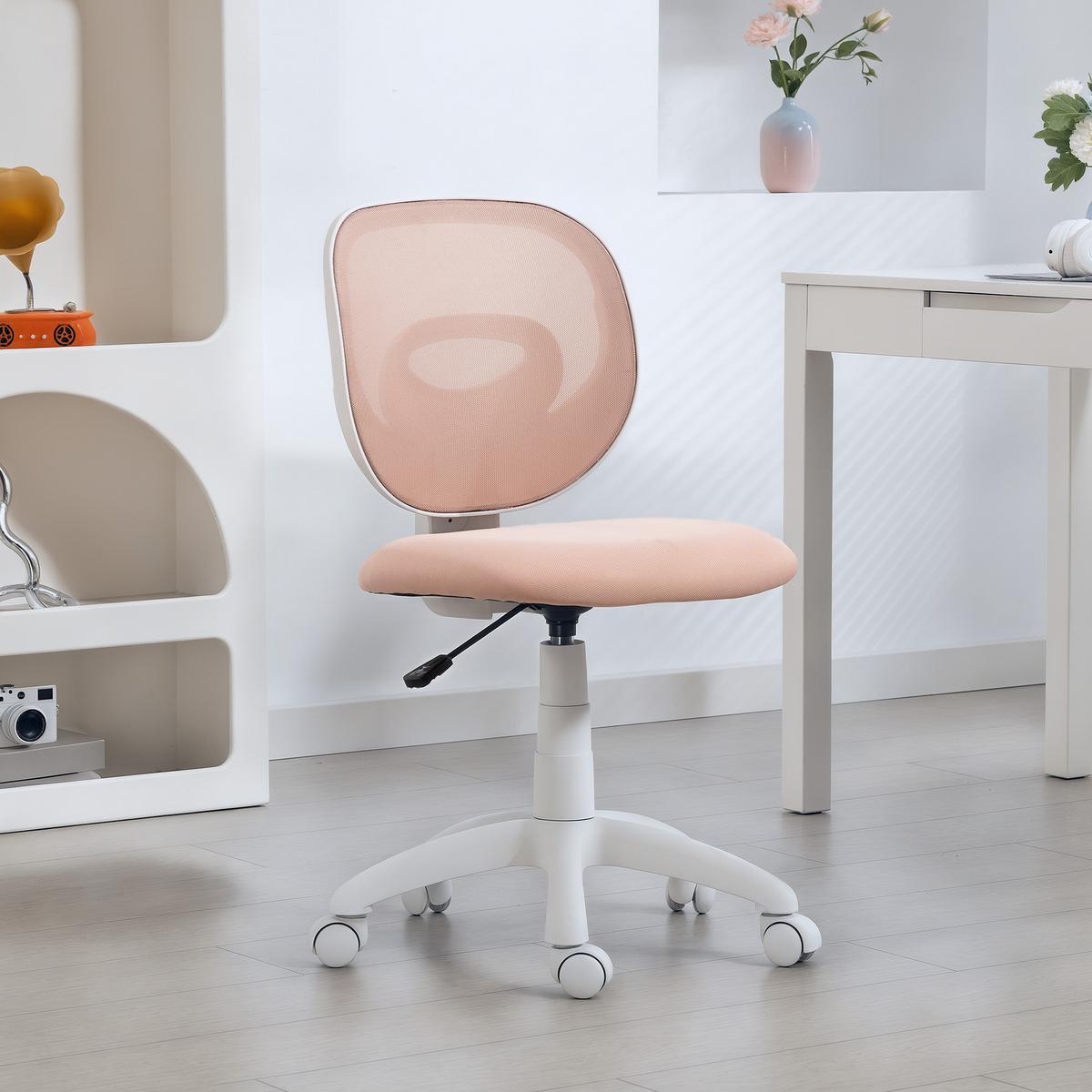 BÜROSTUHL Ergonomischer Schreibtischstuhl mit C-förmiger Rückenstütze, Rosa - Rosa/Weiß, Textil (53/89/59.5cm) - HOMCOM