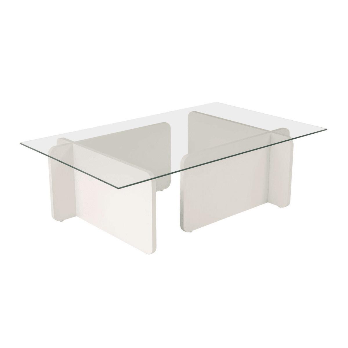 COUCHTISCH mit Tischplatte aus gehärtetem Glas 105/65/30 cm - Eiche Bianco, Holzwerkstoff (110/65/30cm) - Calicosy
