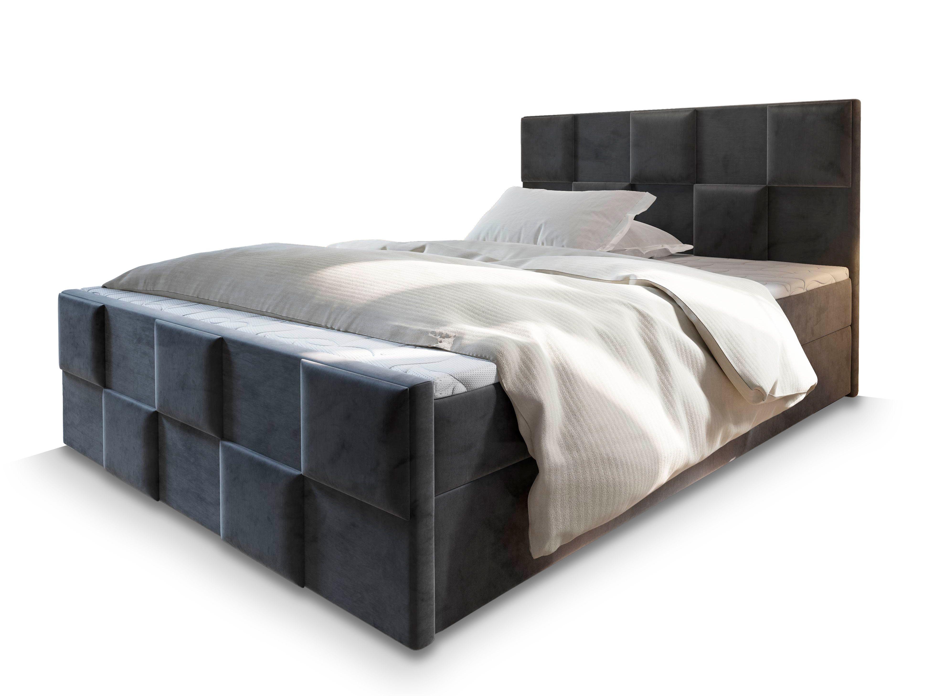 BOXBETT MONA 140x200 cm mit Matratze und Topper - Grau - Grau, Holz (140/200cm) - MASSENO