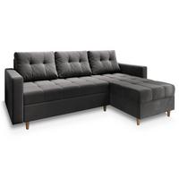 ECKSOFA MILO L Grau Plüsch-Stoff mit Schlaffunktion - Braun/Grau, Holz/Textil (220/140cm) - MASSENO