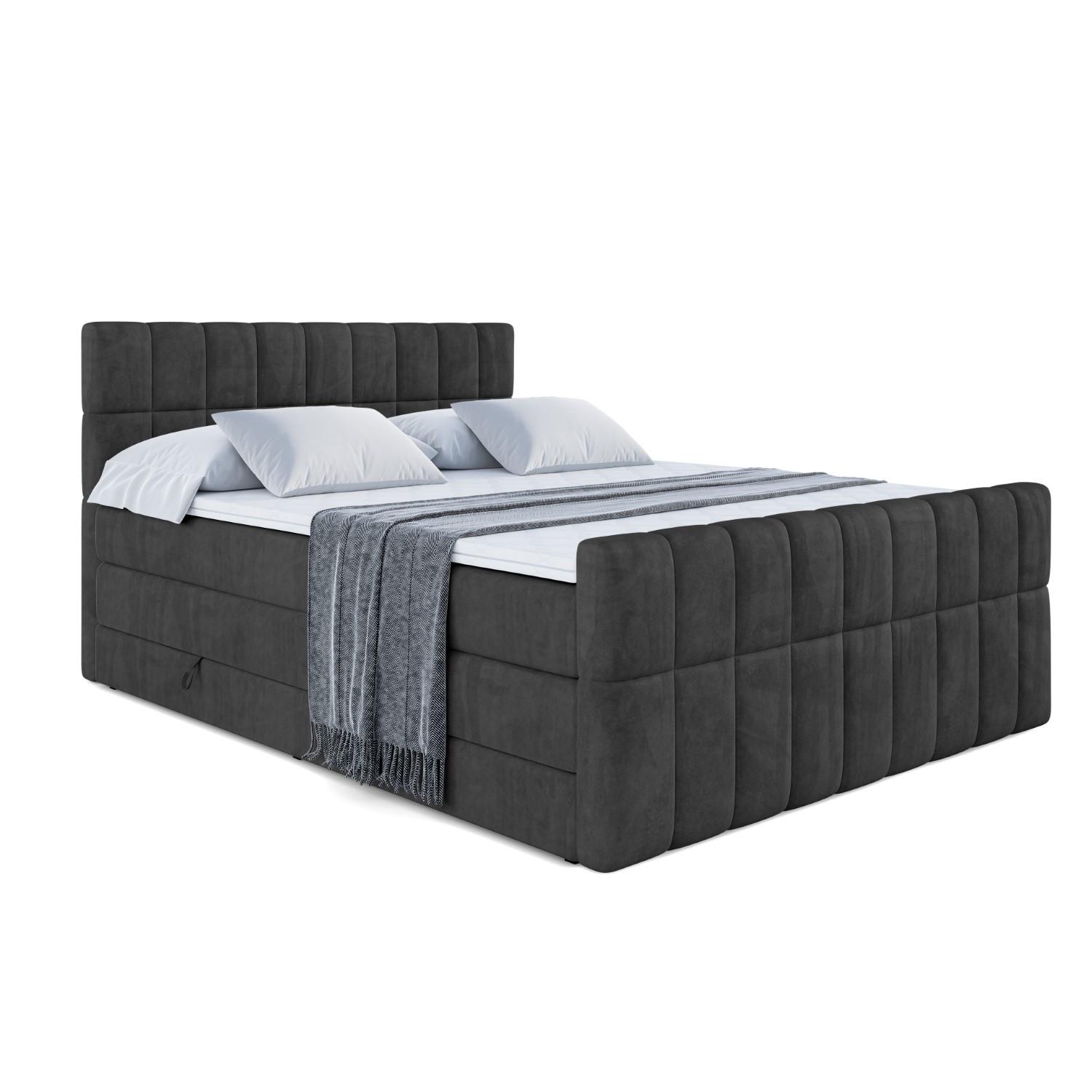 BOXSPRINGBETT MIAMI-Z KING - 140x200 - H3/H4 - Schwarz - Schwarz, Holzwerkstoff (140/200cm) - ALTDECOR