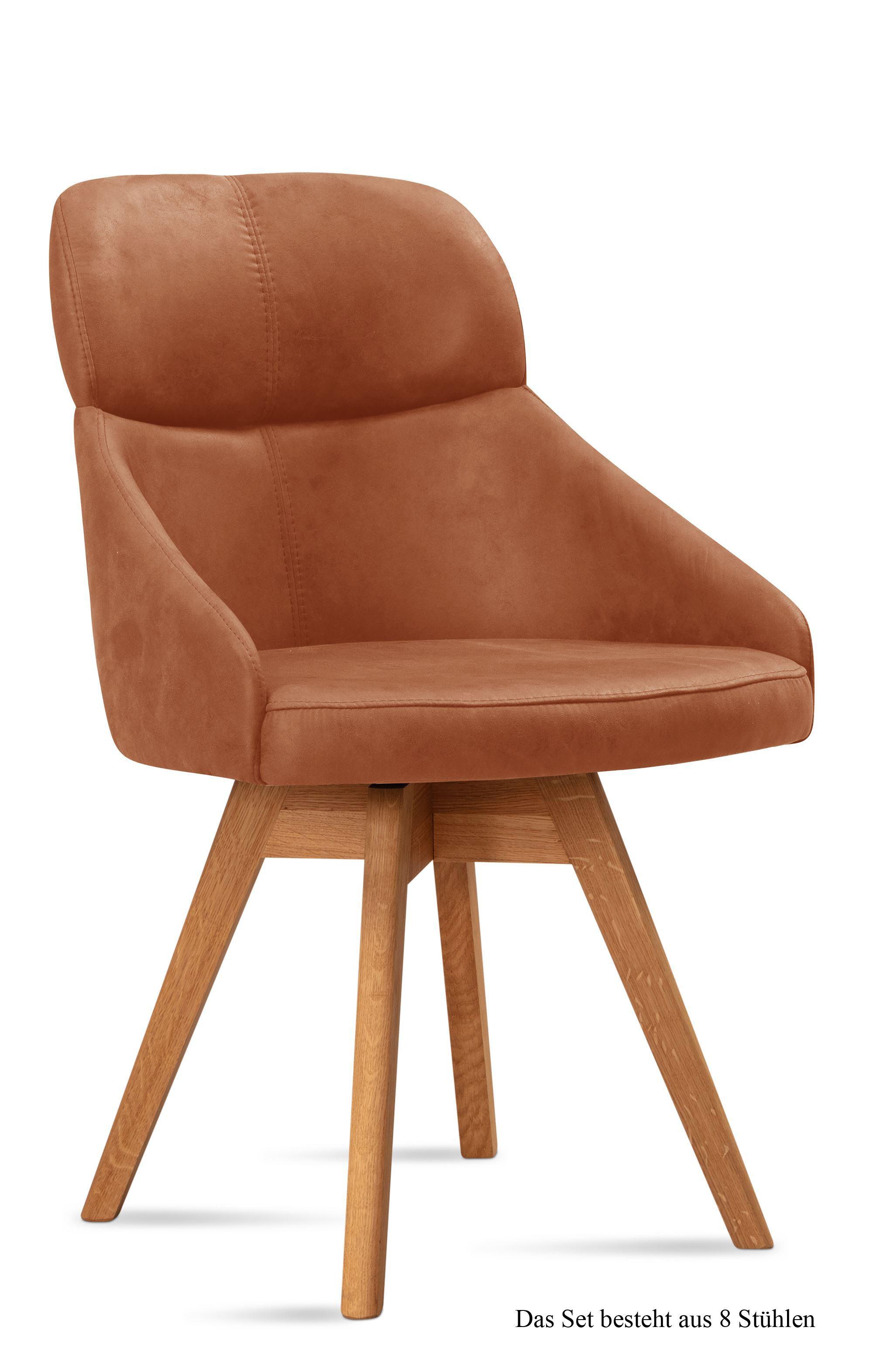ESSZIMMERSTUHL drehbar (8er-Set) Drala 52x82x63 Eiche geölt/Cognac - Cognac/Eichefarben, Kunststoff (63/82/52cm) - 58aufmkessel