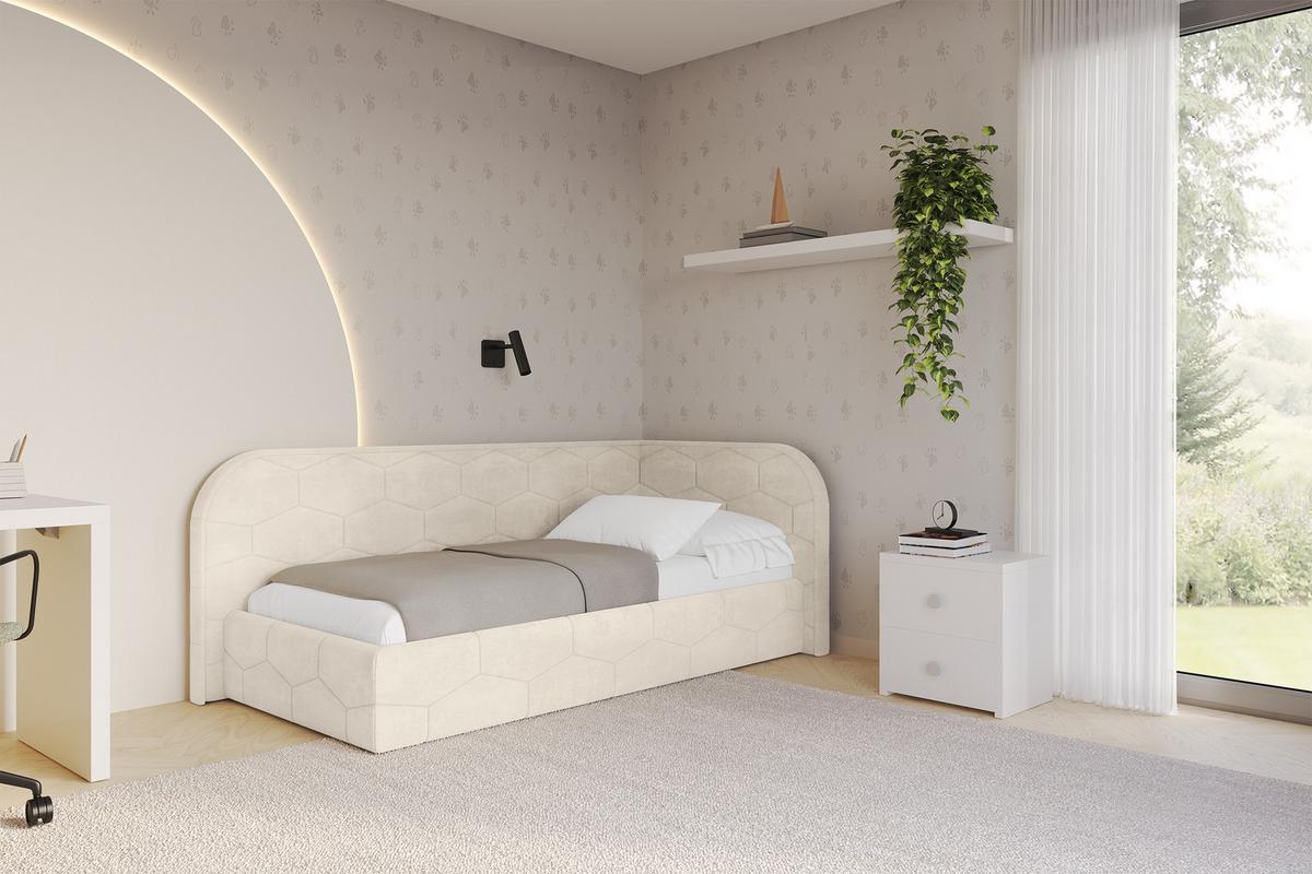 EINZELLBETT Jugendbett mit Bettkasten und Matratze H3/H4, Links - JAXY 100x200 Beige - Beige, Holzwerkstoff/Textil (100/200cm) - ALTDECOR