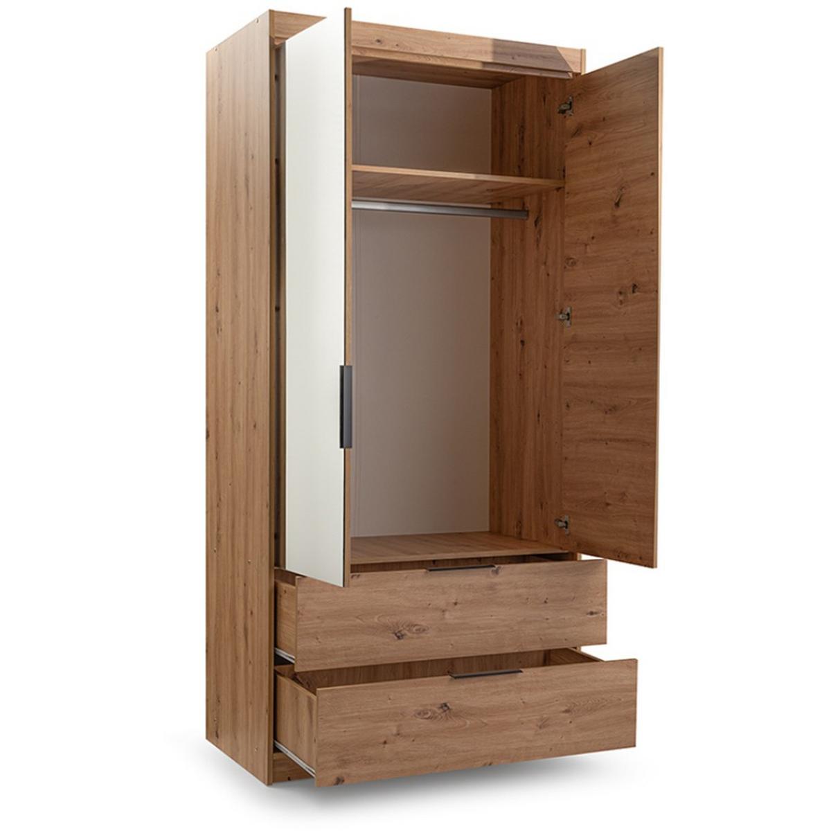 DREHTÜRENSCHRANK Madero mit Spiegel und 2 Schubladen, 103 cm, eiche Artisan - Eiche Artisan, Holzwerkstoff (103/213/60cm) - Beautysofa