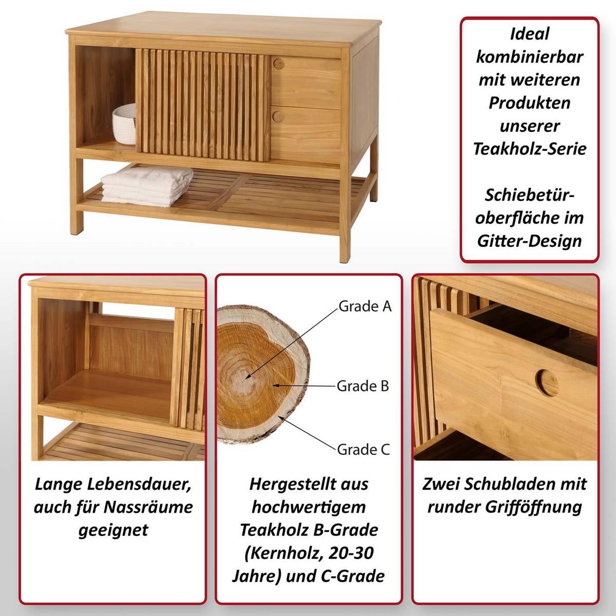 TEAK-WASCHBECKENUNTERSCHRANK Braun - Braun, Holz (106/81/55cm) - MCW