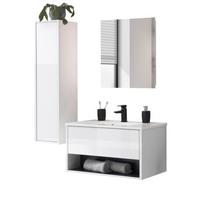 BADMÖBEL-SET weiß Hochglanz, grau, Badezimmer Schränke mit Waschbecken, LED Beleuchtung 120 cm - Weiß Hochglanz/Grau, Glas/Holzwerkstoff (120/190/47cm) - Furn.Design