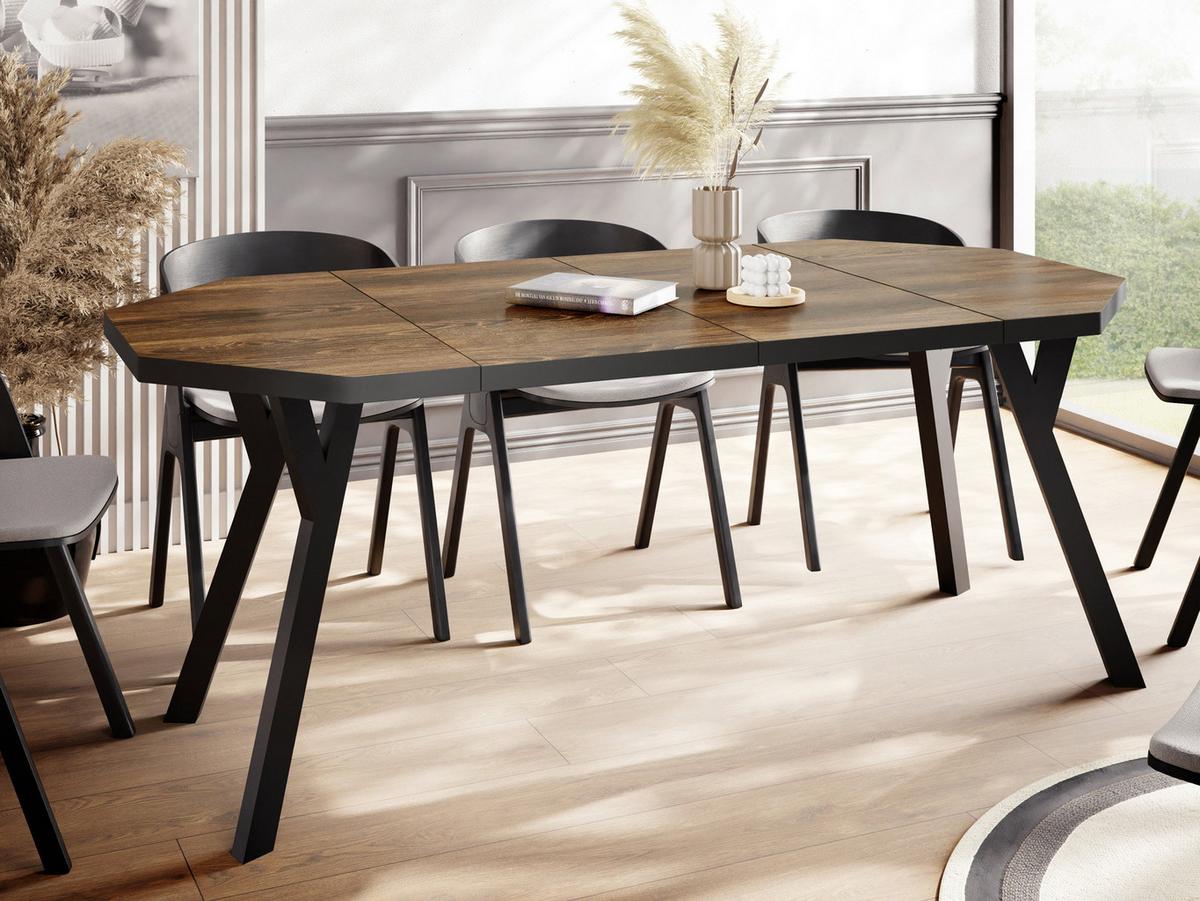 ESSTISCH Desmond achteckiger ausziehbarer, Arvadonna Chestnut 100-200/100/76 cm - Kastanienfarben/Schwarz, Holz/Holzwerkstoff (100/200/76cm) - WFL GROUP